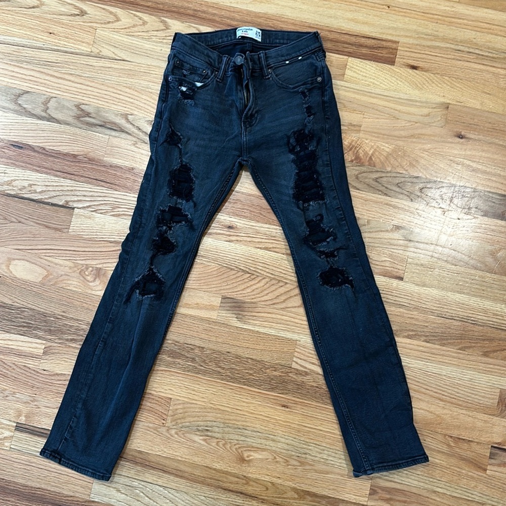 Abercrombie kids boys black straight slim jeans size 15/16 regular